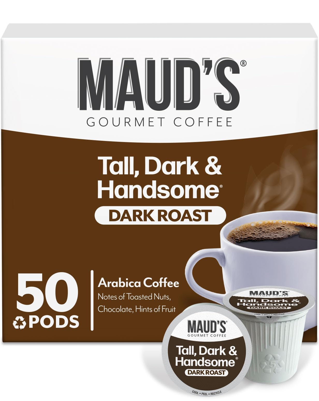 Maud's Dark Roast Coffee Pods, 50ct, Single Serve Pods – 100% Arabica Coffee, Compatible with Keurig K Cups Maker