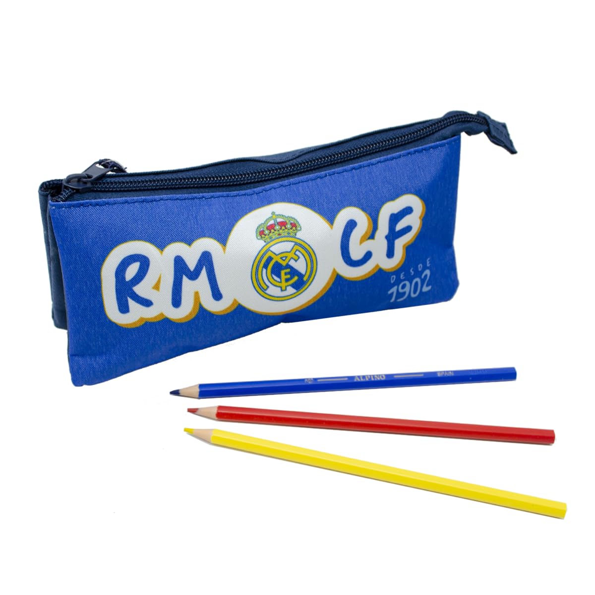 Real Madrid Portadoto 3 Compartimentos Estuche Escolar Niños Colegio RM Desde 1902 Azul Producto Oficial