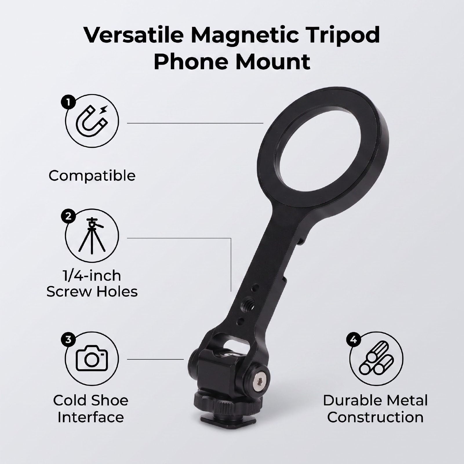 Magnetic Camera Phone Mount, Metal Adjustable Holder | Compatibilità universale con dispositivi , attacco per fredda, leggero e portatile