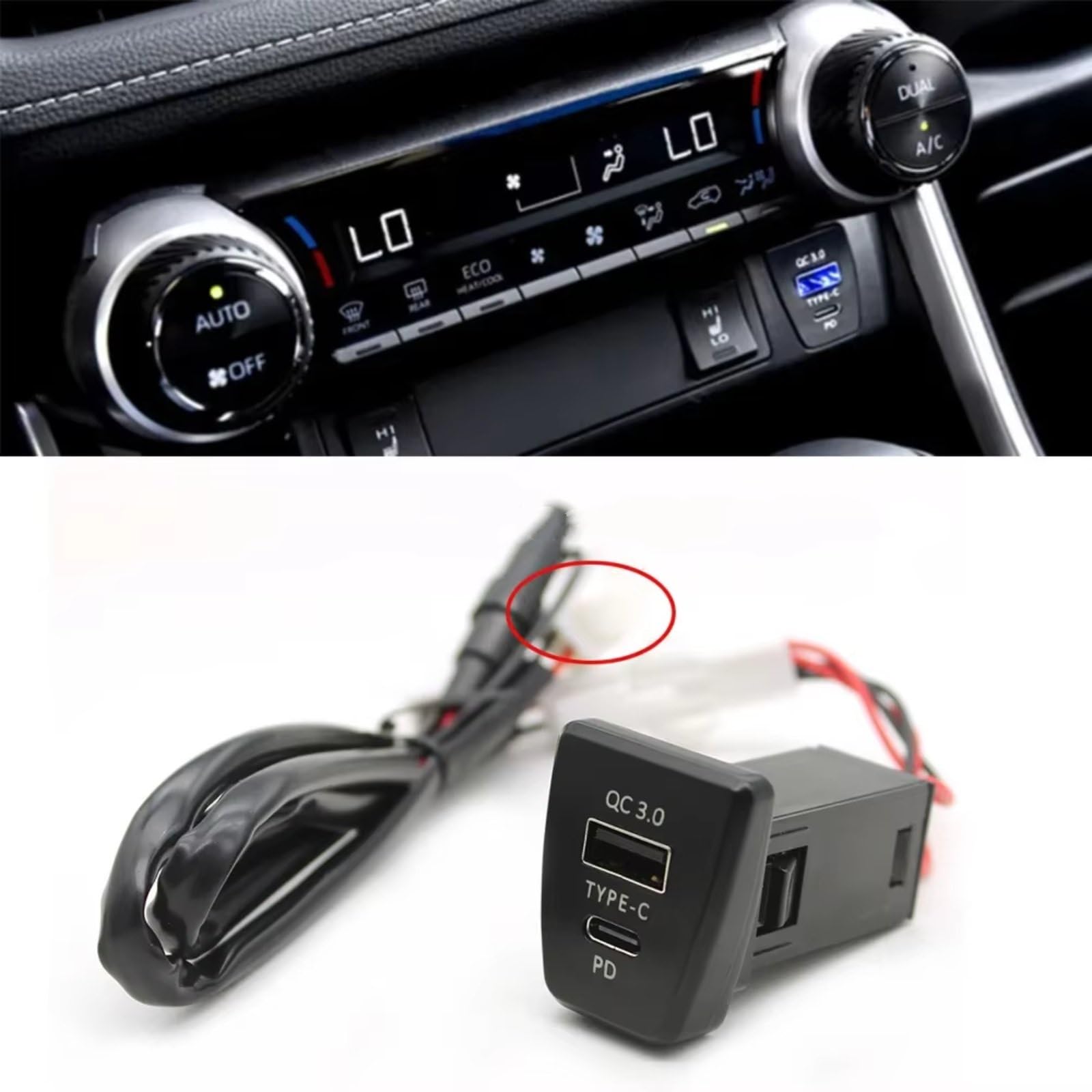 Consola USB Socket AUX Compatible Con Toyota Para Rav4 2020-2023 PD Para Coche Para Cargador QC3.0 Adaptador Interfaz Carga De Enchufe 12 V/24 V Puerto USB AUX Jack
