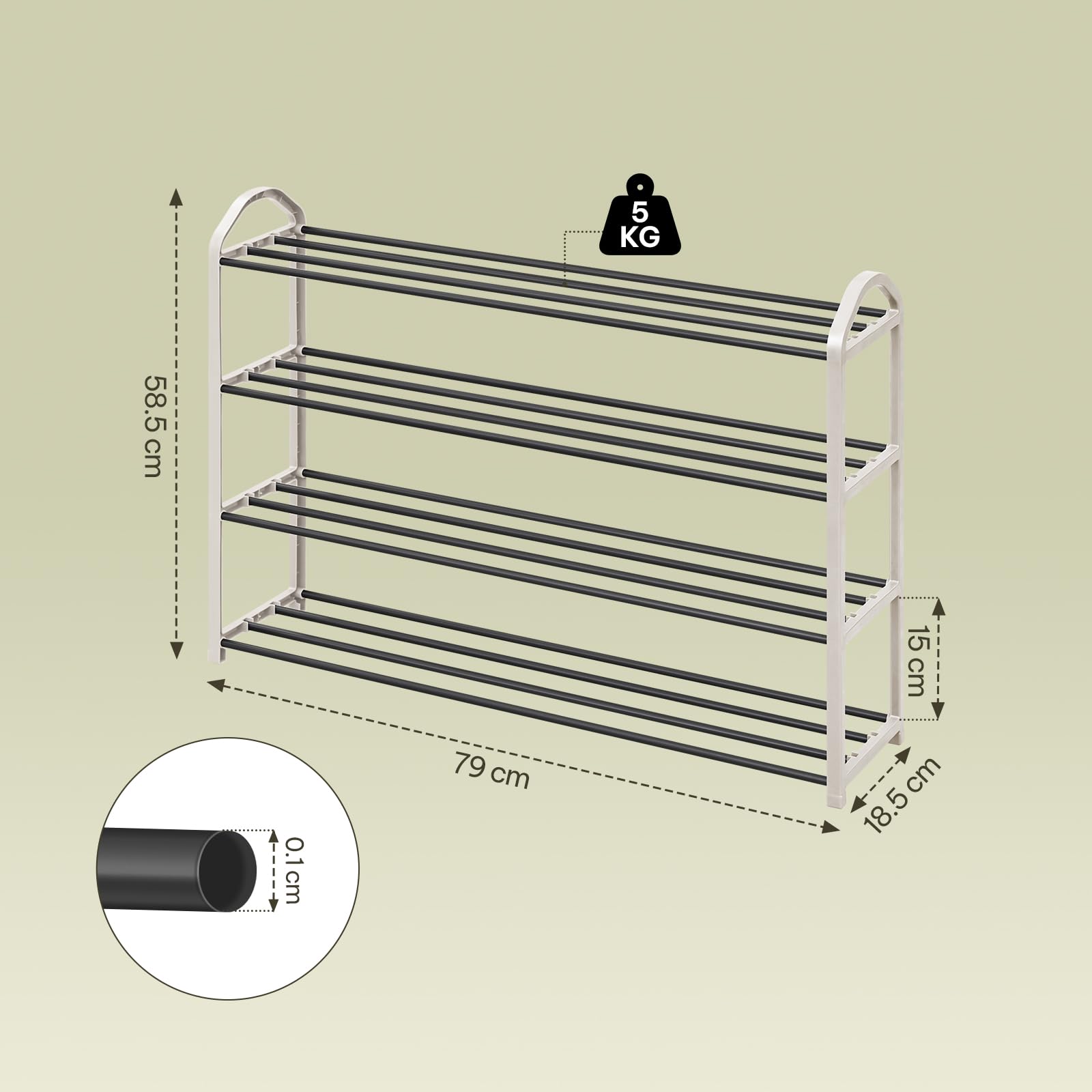 eSituro Scaffale Portascarpe 4 Livelli, Scarpiera Salvaspazio, in Tubo di Metallo, per Ingresso, Soggiorno, Camera da Letto, Crema+Grigio