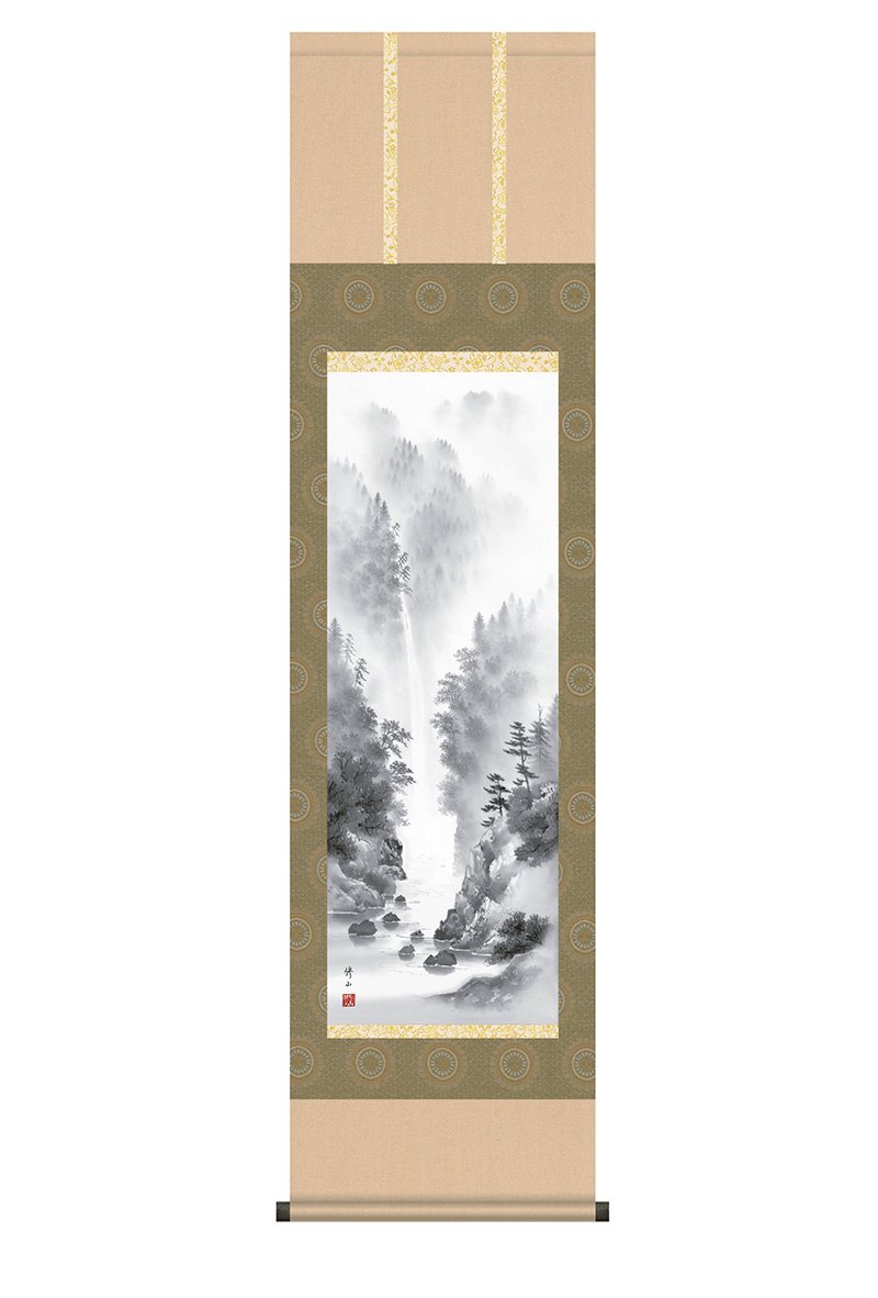 掛軸 掛け軸 山水画 富岳塔景 洛彩緞子本表装 尺三 江本修山 洛友会 化粧箱 snk-h30mb2-028 掛け軸 掛軸 山水画 閑雅悠景 江本修山 送料無料 尺三 10