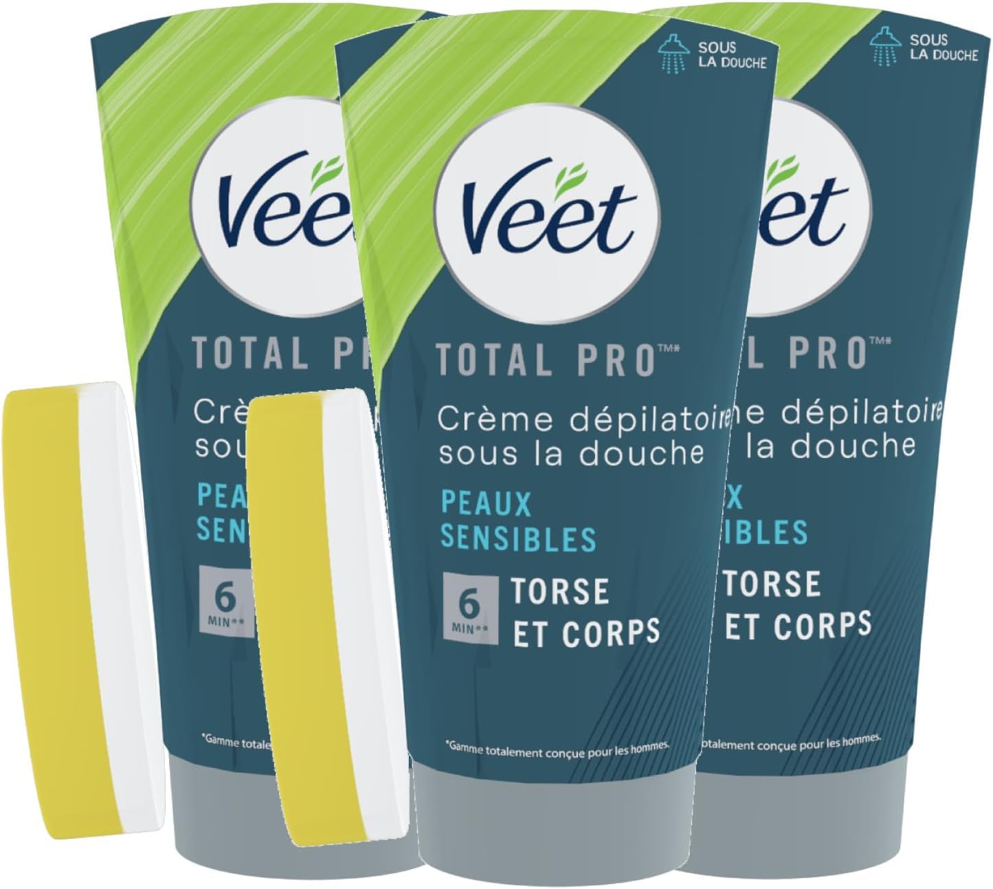 VEET MEN - Crèmes Dépilatoires Homme sous La Douche - Peaux Sensibles (Crème Dépilatoire sous la douche 3x150ml)