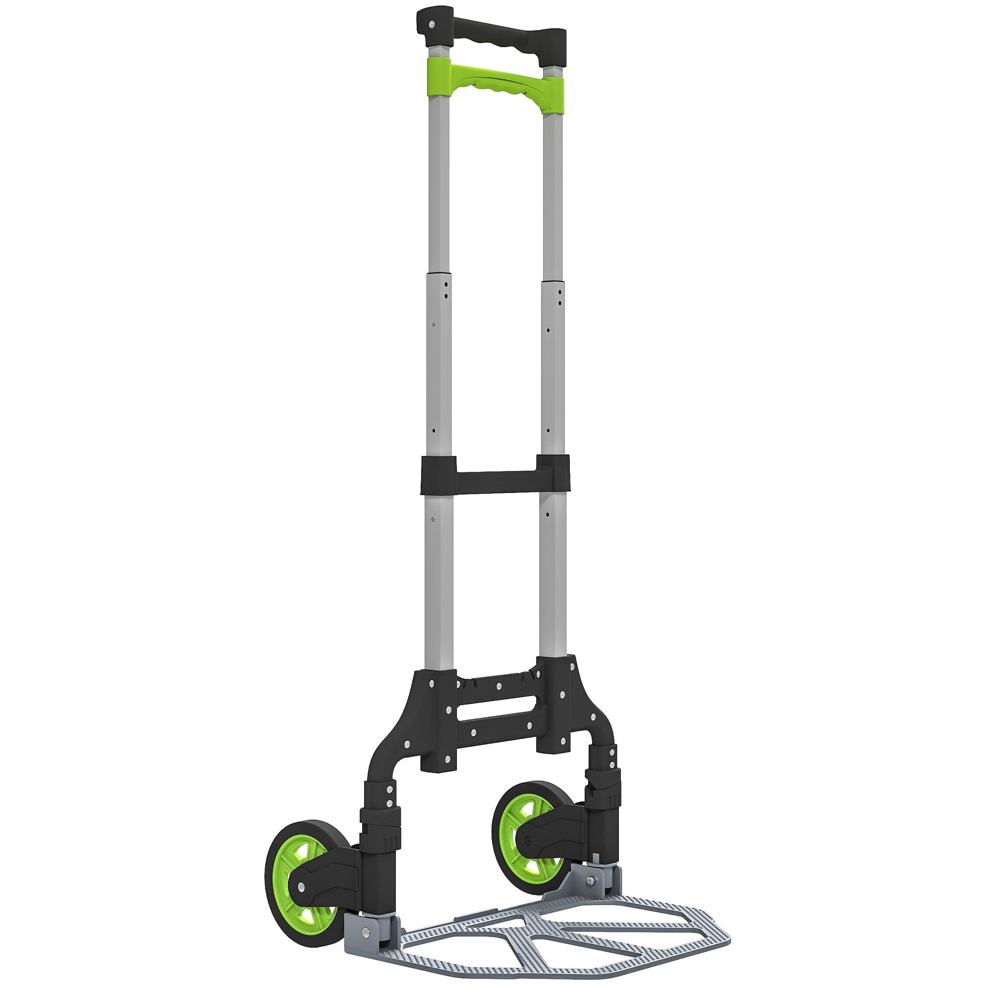 HOMCOM Diable Pliable Diable Pliant Poignée Télescopique 100 cm Vert | Charge 70kg, Chariot de Transport pour Objets Lourds & Volumineux, Aluminium, Entrepôt, Aéroport