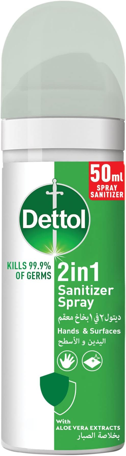 Dettol 2 in 1 Sanitizer Spray with Aloe Vera Extracts, 50ml