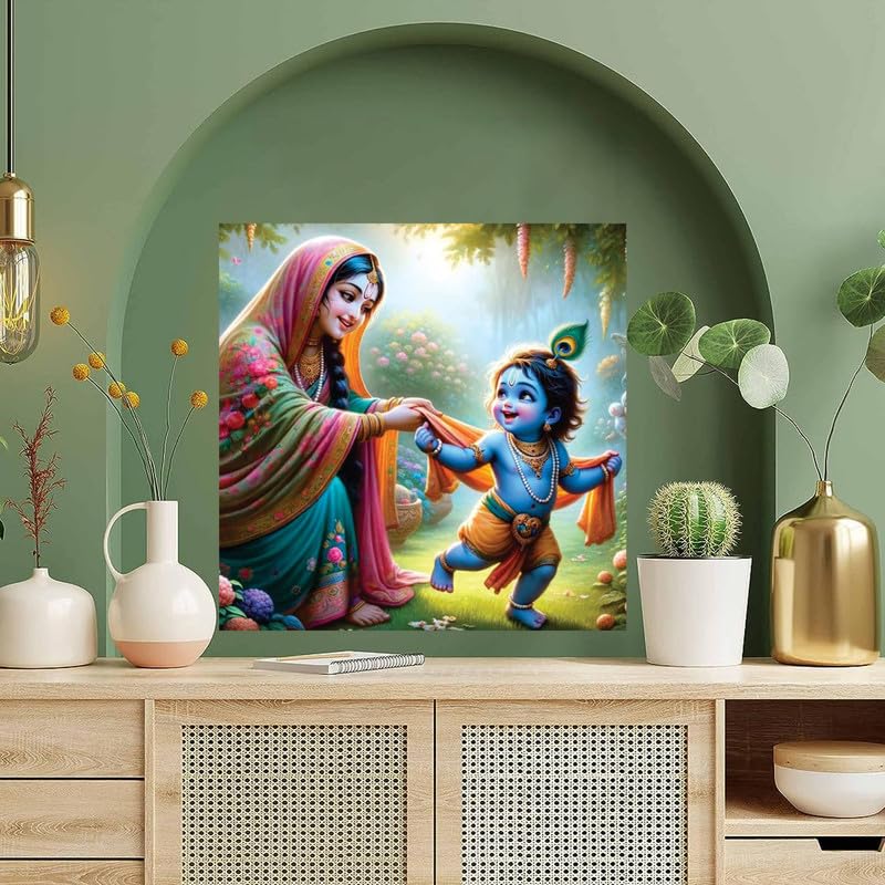 Image of British Terminal Cute little Bal Gopal Baby God Krishna| Kanha Ji | Laddu Lord Makhan Chor Painting Religious Poster for Pregnant Women for wall (matt thin vinyl,sticker,multicolor,unframed)| bj433