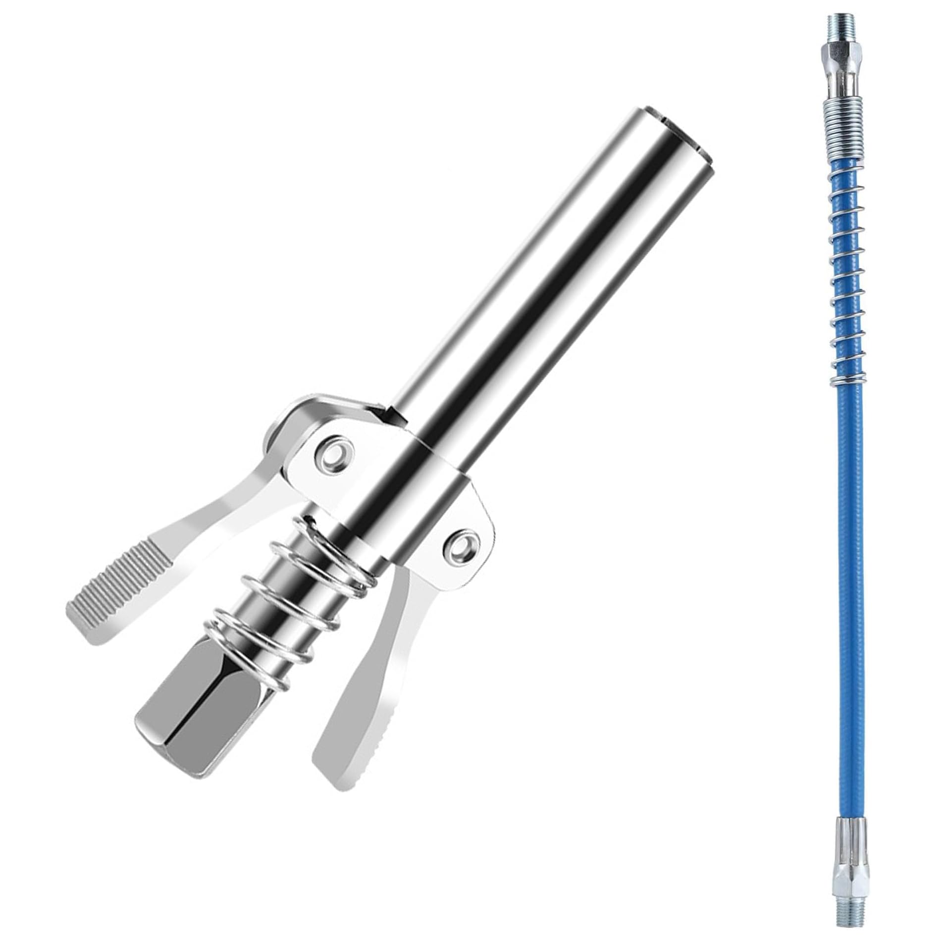 KEWAYOGrease Gun Coupler, with 15.7 Inch Spring Flex Hose, 17000 PSI High Pressure Grease Nipple, Double Handle Quick Release and Lock, Compatible with All Grease Gun Fitting, 1/8" NPT