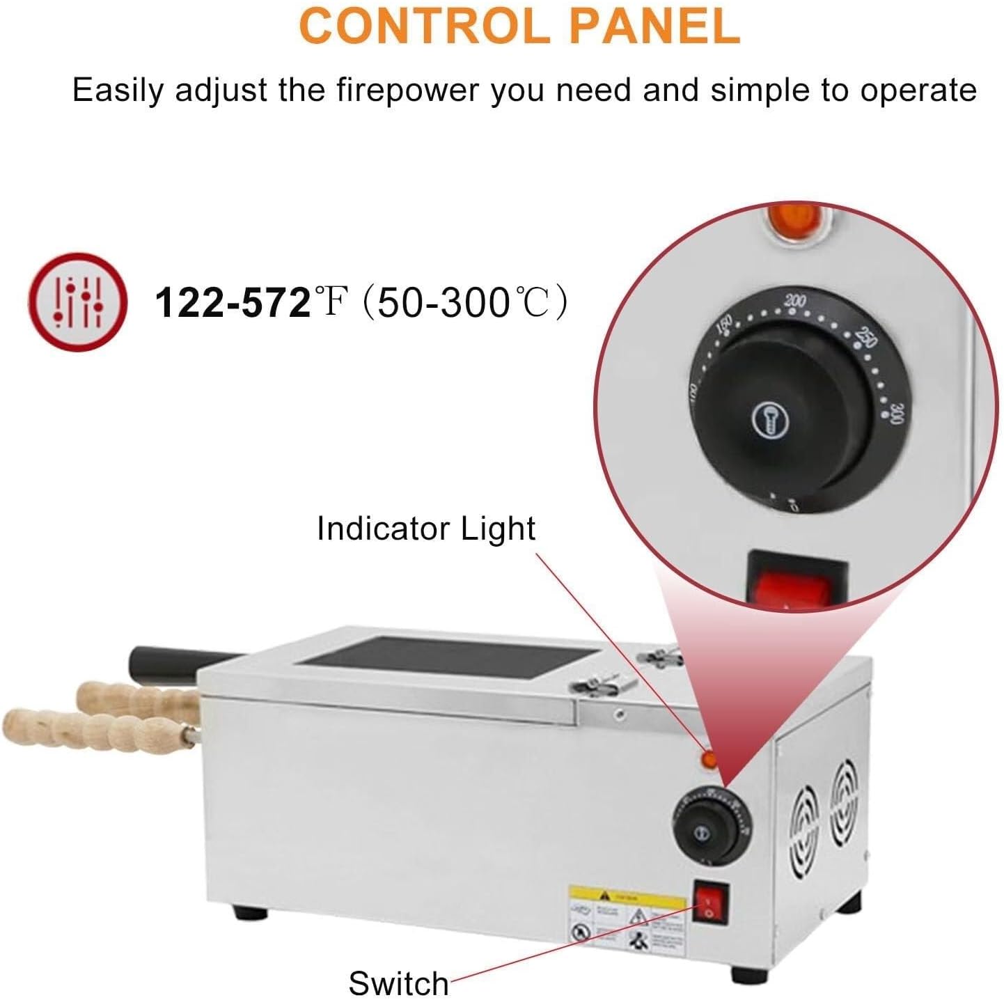 Commercial Electric Chimney Cake Oven & Cake Pop Roller Machine, 220V, with 2 Stainless Steel Bars - Perfect for Delicious Chimney Cakes & Sweet Treats