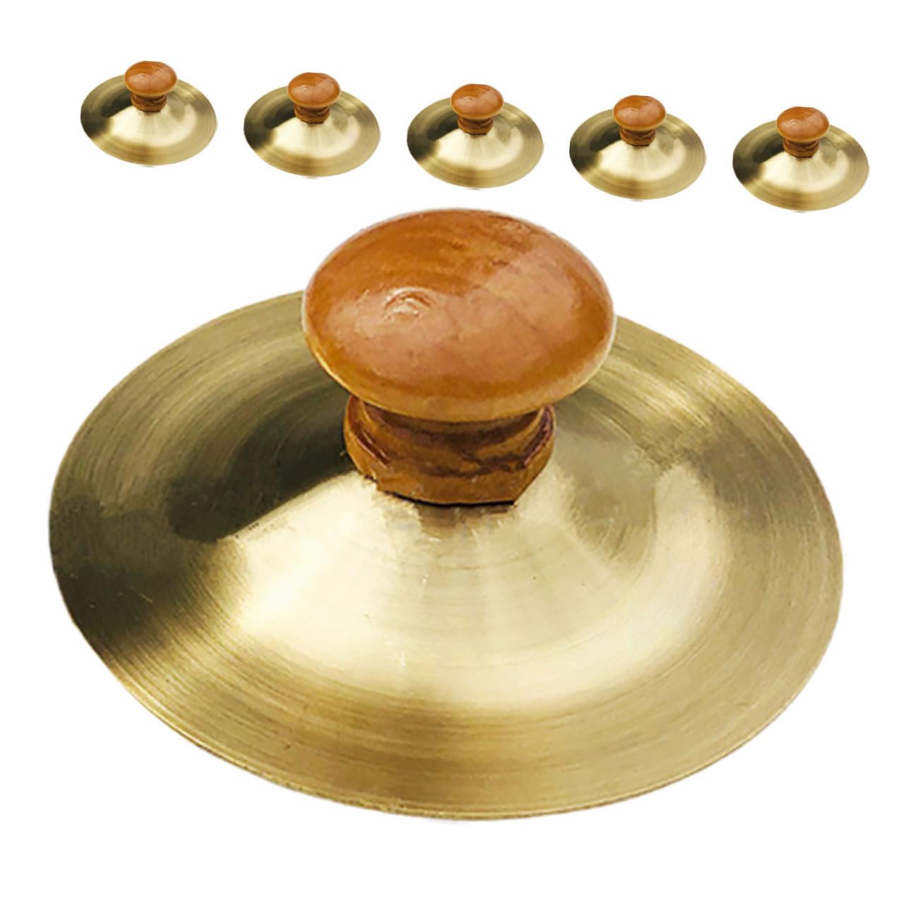 VICASKY 1set Hand Cymbals Small Marching Cymbal Copper Finger Cymbals Metal Finger Zills with Wooden Handles Percussion Instrument for Adults Kids Party 6pcs