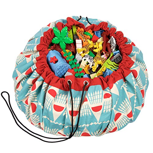 Play Mat and Toy Storage Bag - Durable Floor Activity Organizer Mat - Large Drawstring Portable Container for Kids Toys, Books - 55