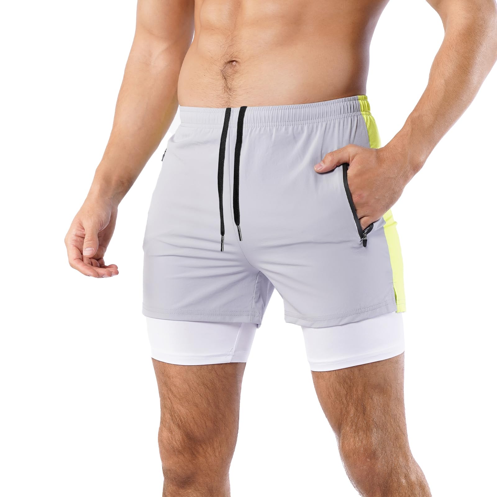 Donason Pantalones Cortos Deportivos para Hombre 2 en 1 Shorts Deporte de Gimnasio Running Correr Pantalón Corto Secado Rápido con Bolsillos con Cremallera