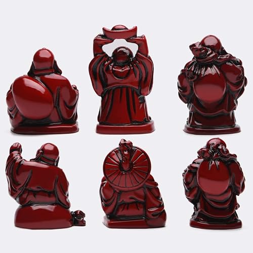 Miniatura 7 de BRABUD Feng Shui BS001 - Estatua de Buda sonriente de resina roja de 2 pulgadas