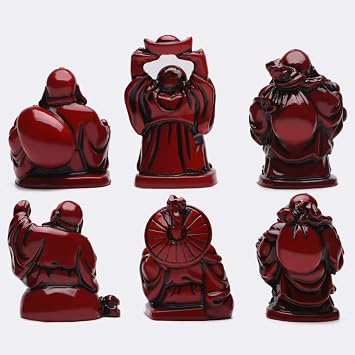 BRABUD 2in Red Resin Laughing Buddha Statue, Fengshui Decor, Set of 6 | Maitreya Buddha Statue, Flower Pot Statue, Home Office Desk Decor, Fengshui Collection Gift Ornaments