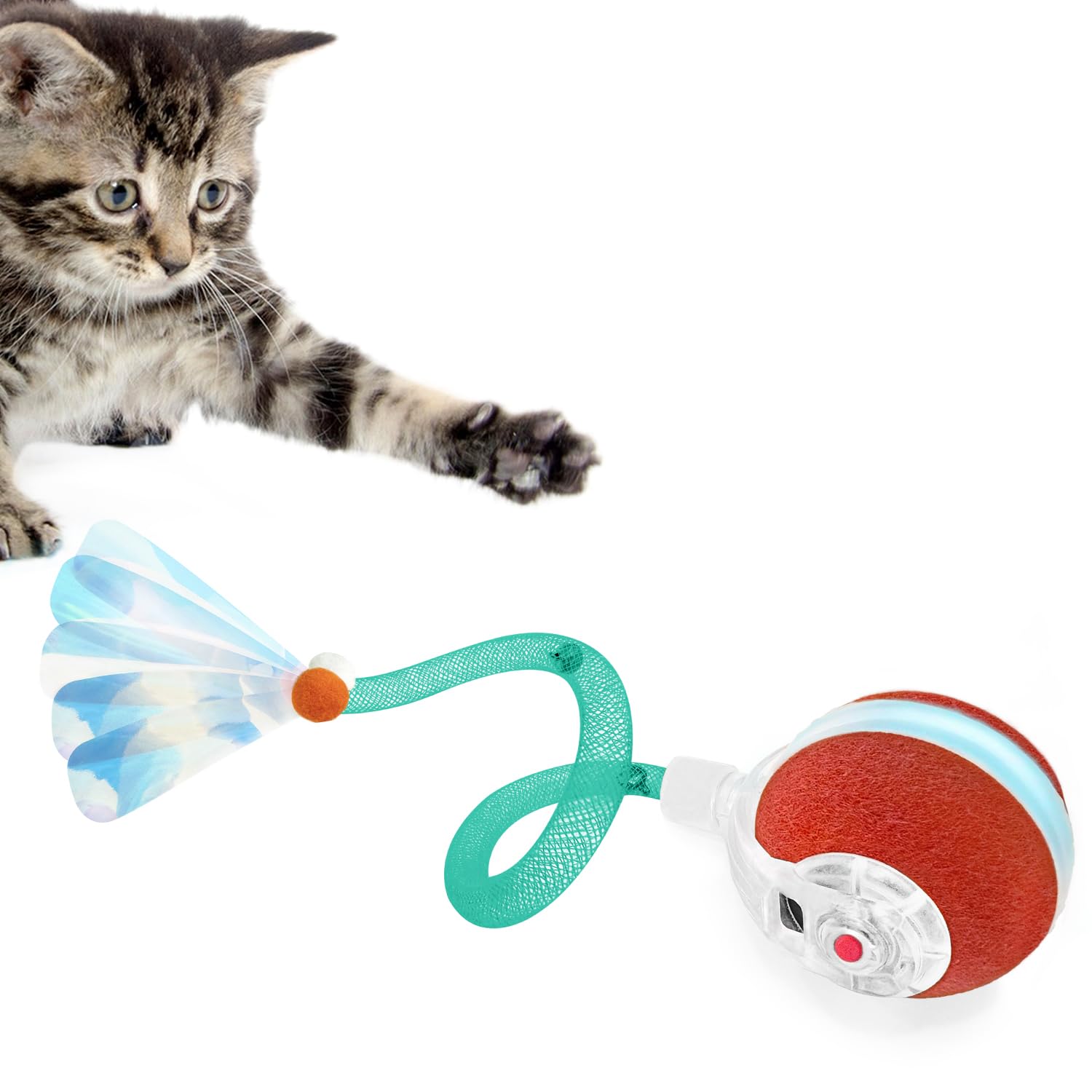 YVE LIFE Pelota interactiva de juguetes para gatos de interior, bola de movimiento ágil con cola de malla elástica, juguetes automáticos para gatos adultos aburridos de interior, activado por