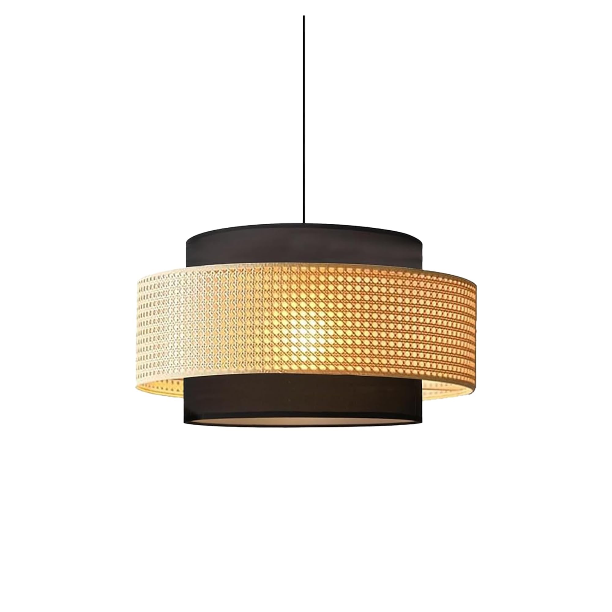 LYMSXAZOU Chandelier Bamboo Pendant Light Fixtures Rattan Farmhouse Black Lighting Handwoven Woven Basket Wicker Lamp Coastal Beach Hanging For Kitchen Island Dining Room Bedroom Living
