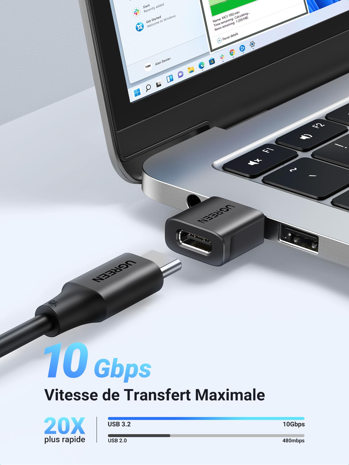 UGREEN Adaptateur USB vers Type C 3.2 10Gbps Lot de 2 Charge Rapide Compatible iPhone 14 13 MacBook iPad Galaxy S24
