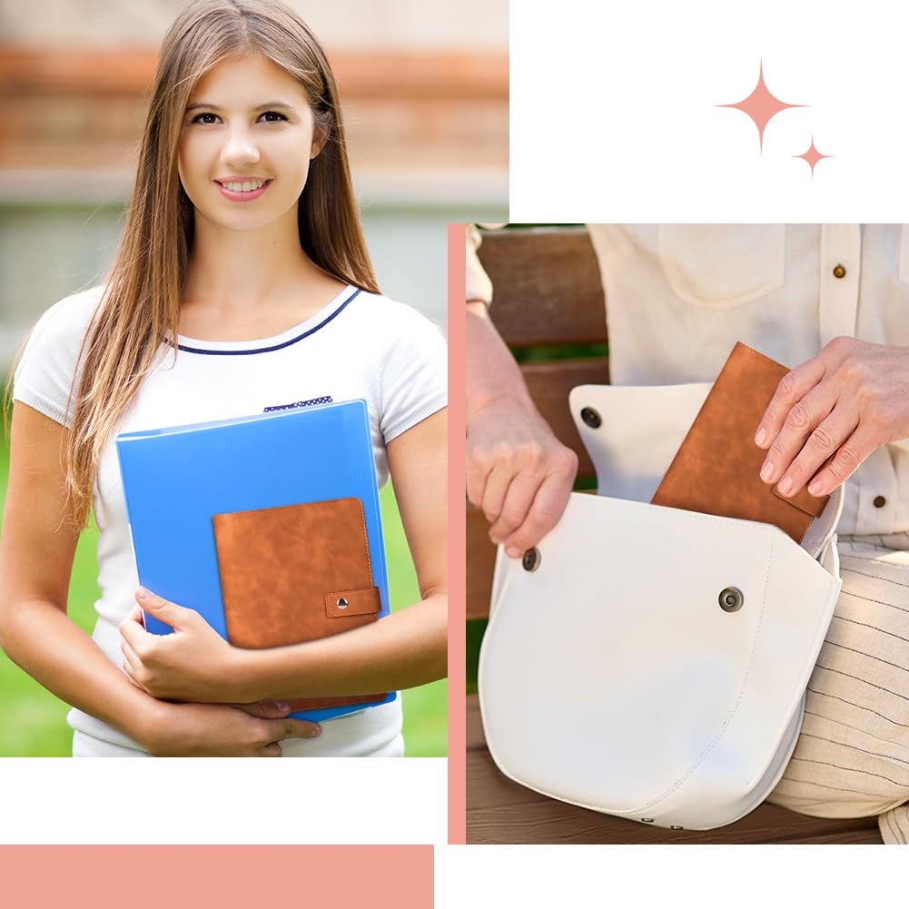 Cuaderno A6 Anillas de Cuero Sintético, Recargable Libretas Bonitas con Cuadrícula de Puntos A6, Bolsillos Interiores y Separador de Índice, Agenda Ahorro para Viajes, Trabajo, Escuela (Marrón)