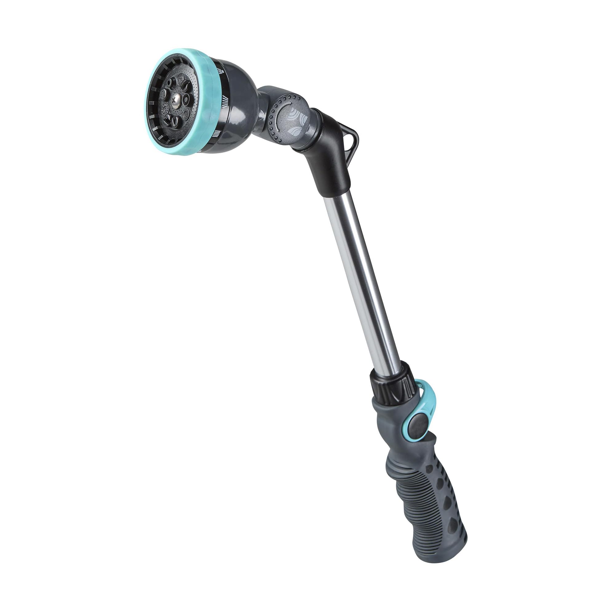Varita de manguera de agua de 18 pulgadas con 9 patrones de pulverización y una cabeza pivotante 600001 con agarre cómodo y control de pulgar por New England Garden Tools para limpiar, regar plantas y