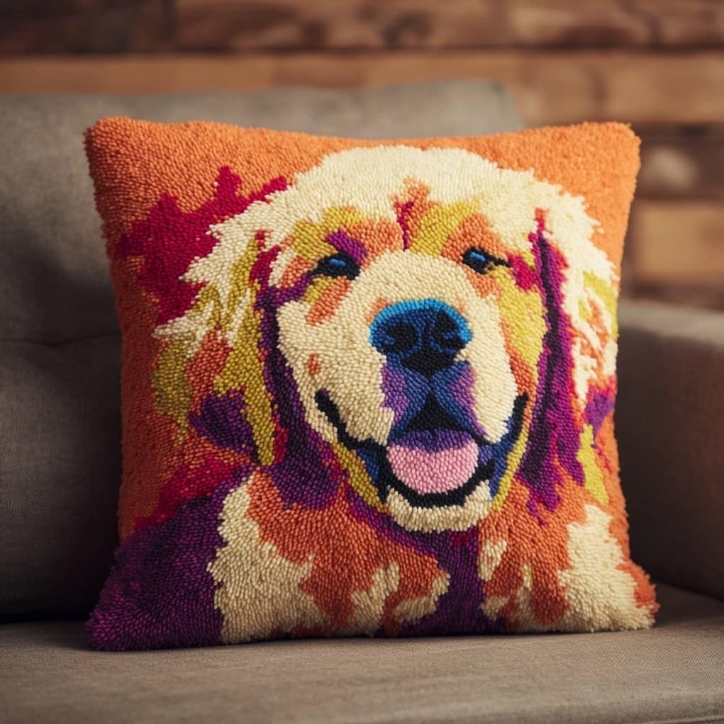 AxiangziK 43x43cm Latch Hook Cushion Making Kit,Golden Retriever Animal Dog