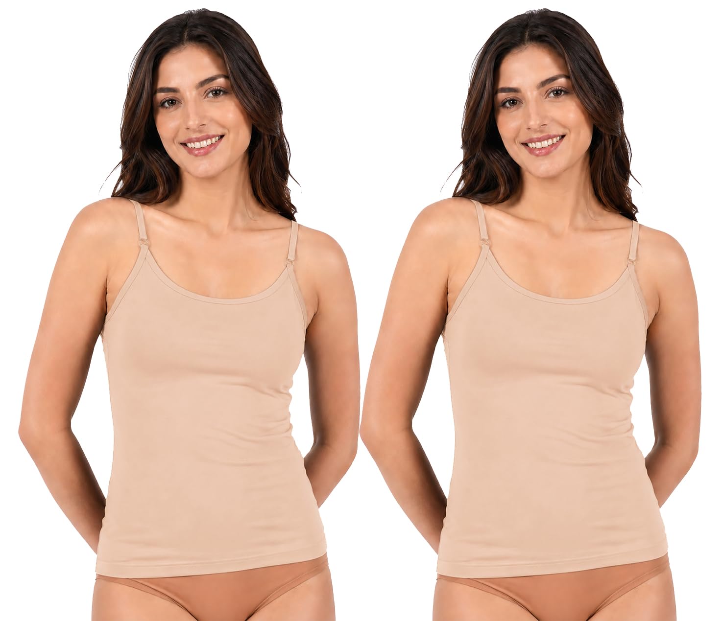 renowned Women Cotton Cami Spaghetti Strap Innerwear Comfortable Everyday Tank Top (Pack of 2 Skin - Pink)-picture-26