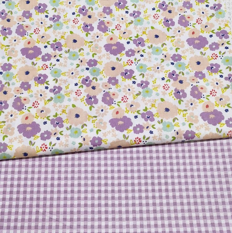 Image of Cotton Fabric DIY Making Supplies Quilting Patchwork Fabric Fat Quarter Bundles DIY for Quilting Cotton Patchwork Cushions (Pruple Flowers, 20 inch x 20 inch)