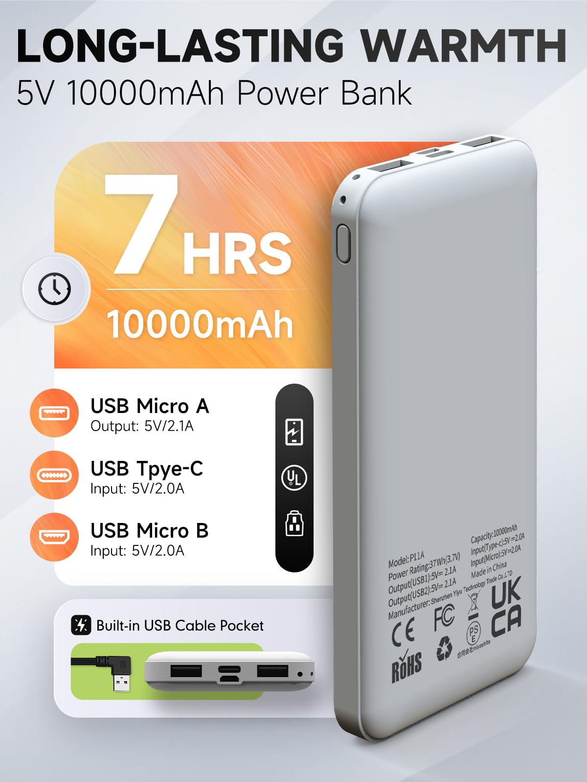Gilet chauffant homme femme 10000mAh 5V USB micro polaire blouson chauffant avec batterie incluse manteau électrique 3 niveaux 6 zones chauffante hiver