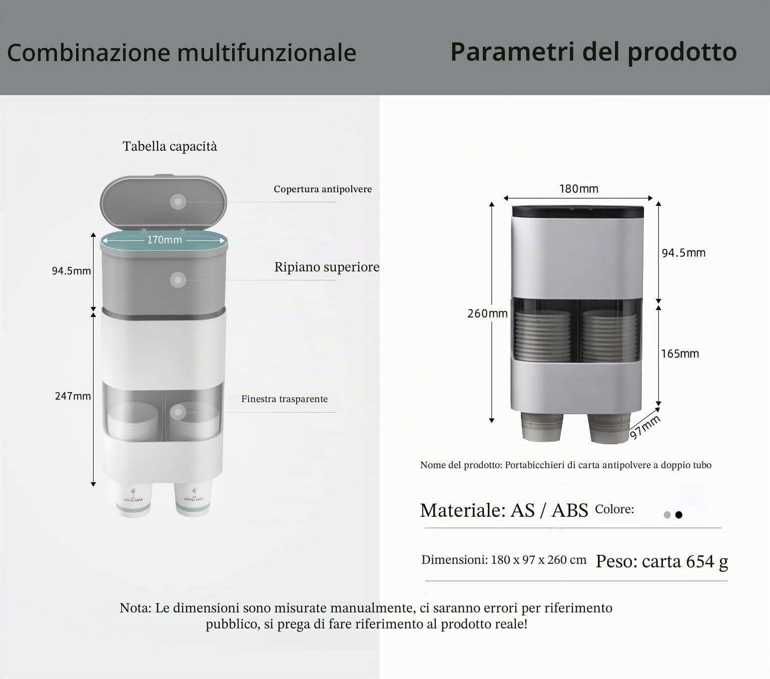 MH - Supporto per Bicchieri di Carta,Distributore di bicchieri monouso,Dispenser Bicchieri(grigio)