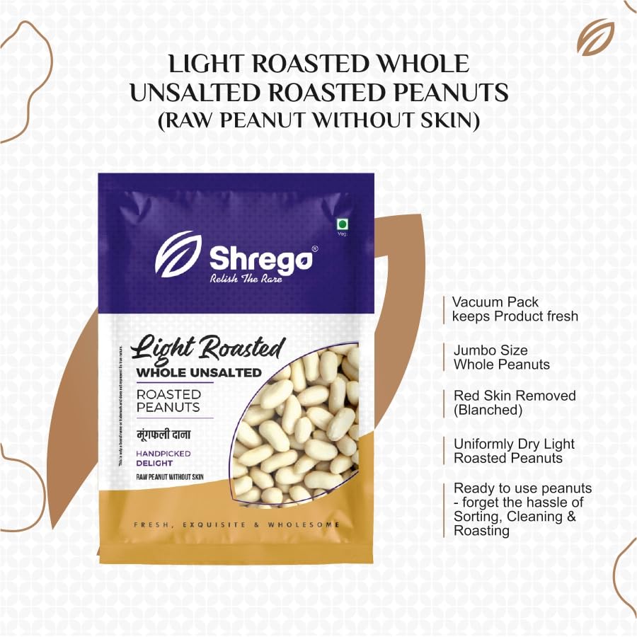 Image of Shrego Peanut Plus Light Roasted Whole Peanut Unsalted 360g (Vacuum Packed) (Pack of 3)