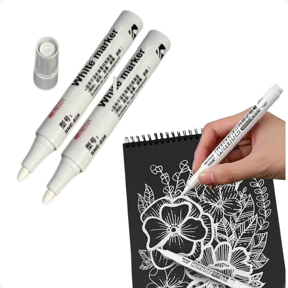 Kit 2 Canetinhas Marcadora Branca para Arte e Desenho, Touch, A prova Dagua