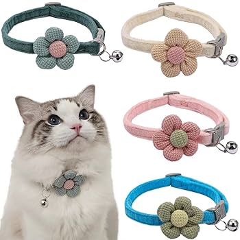 フラワー柄(ブルー④)わんちゃん猫ちゃん用襟つき首輪 Amazon | 猫 首輪 猫の首輪 子犬 子猫 首輪 4個セット ネコ 首輪