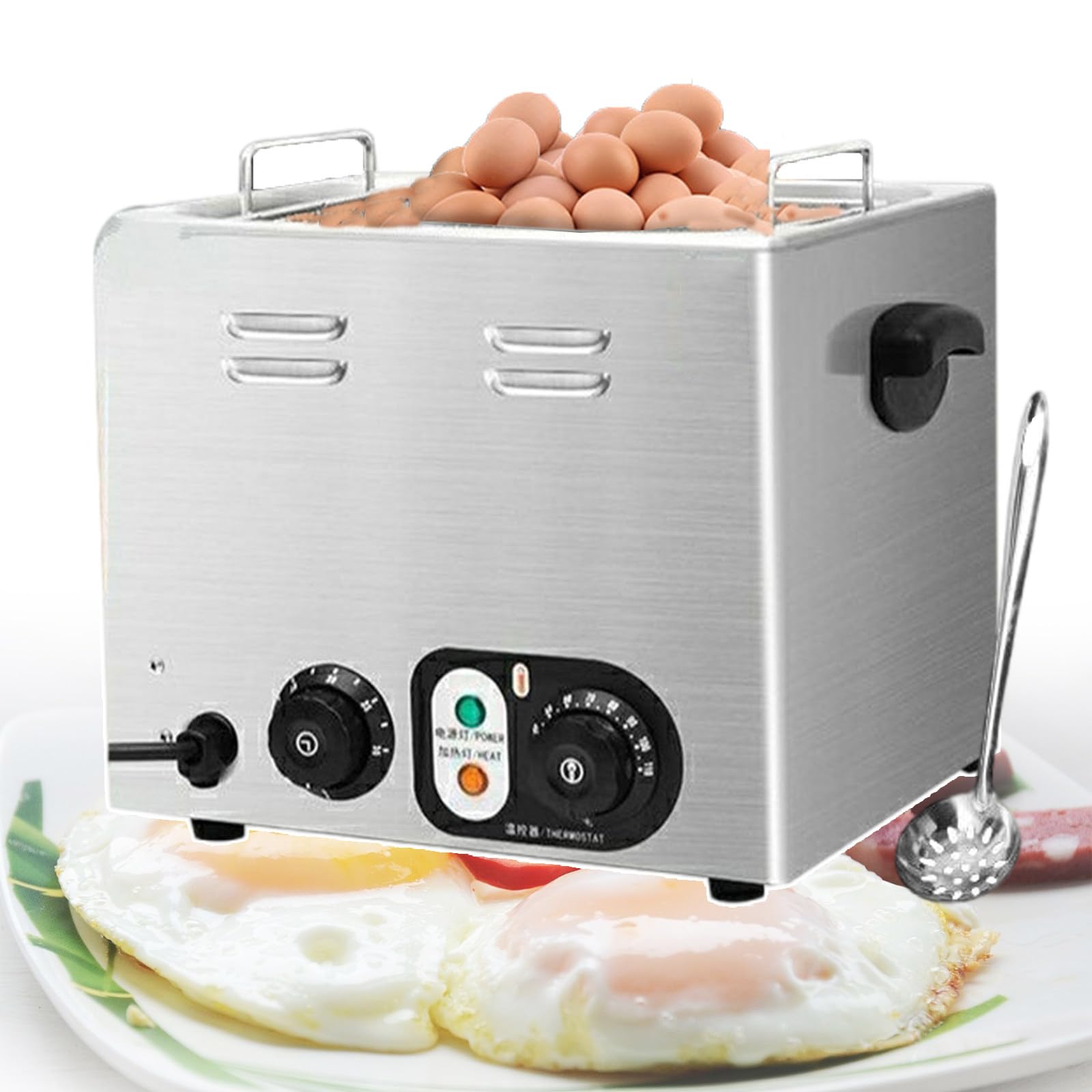 Hervidor de Huevos eléctrico de Aguas Termales con Cesta de Malla, máquina automática para hervir Huevos con luz de Encendido + Interruptor, máquina Profesional para cocinar Huevo