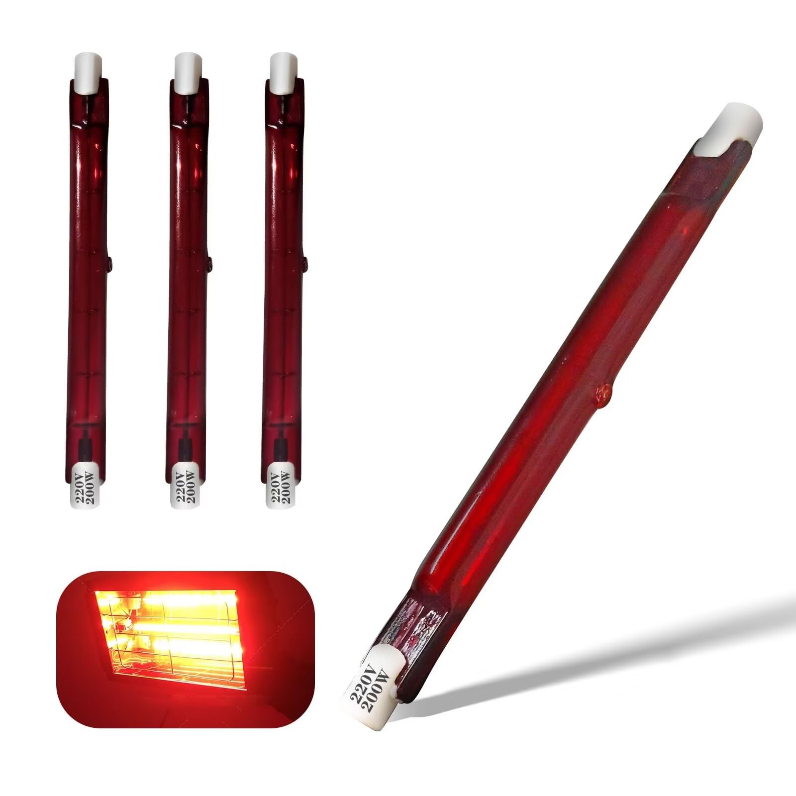 Halogen Bulb R7s Dimmable, 118mm 200W R7s Infrared Bulbs for U3 Heater, Red Quartz Heating Light Tube 200lm, 118mm R7s J-Type Linear Light, R7s Halogen Heater 360° Beam Angle Floodlight, 4 Packs