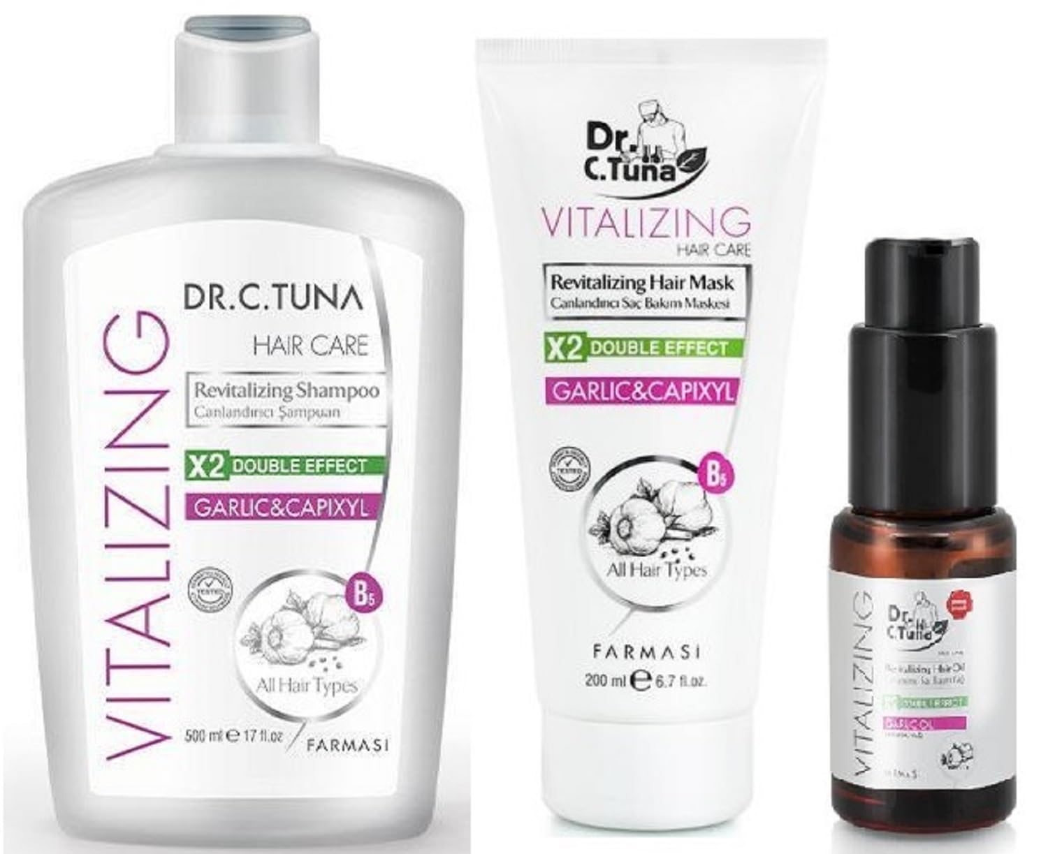 Farmasi Dr.C. Tuna Vitalizing Kit szampon 500 ml + maska 200 ml + olejek do włosów 30 ml