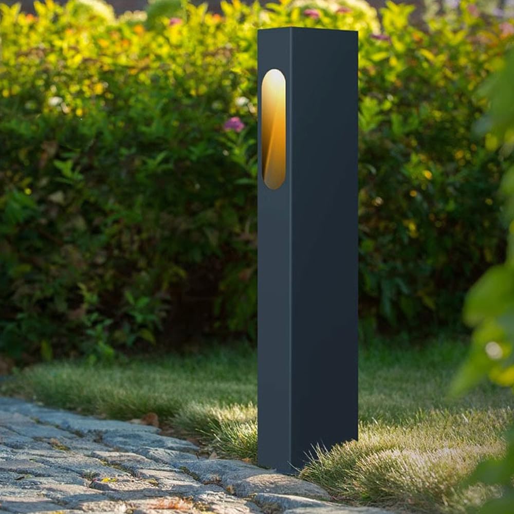 HELCEKOU Modern Pathway Light Square Led Bollard Lighting Fixture Outdoor Waterproof Landscape Aluminum Rainproof Path Lamp for Garden Lawn Courtyard Driveway
