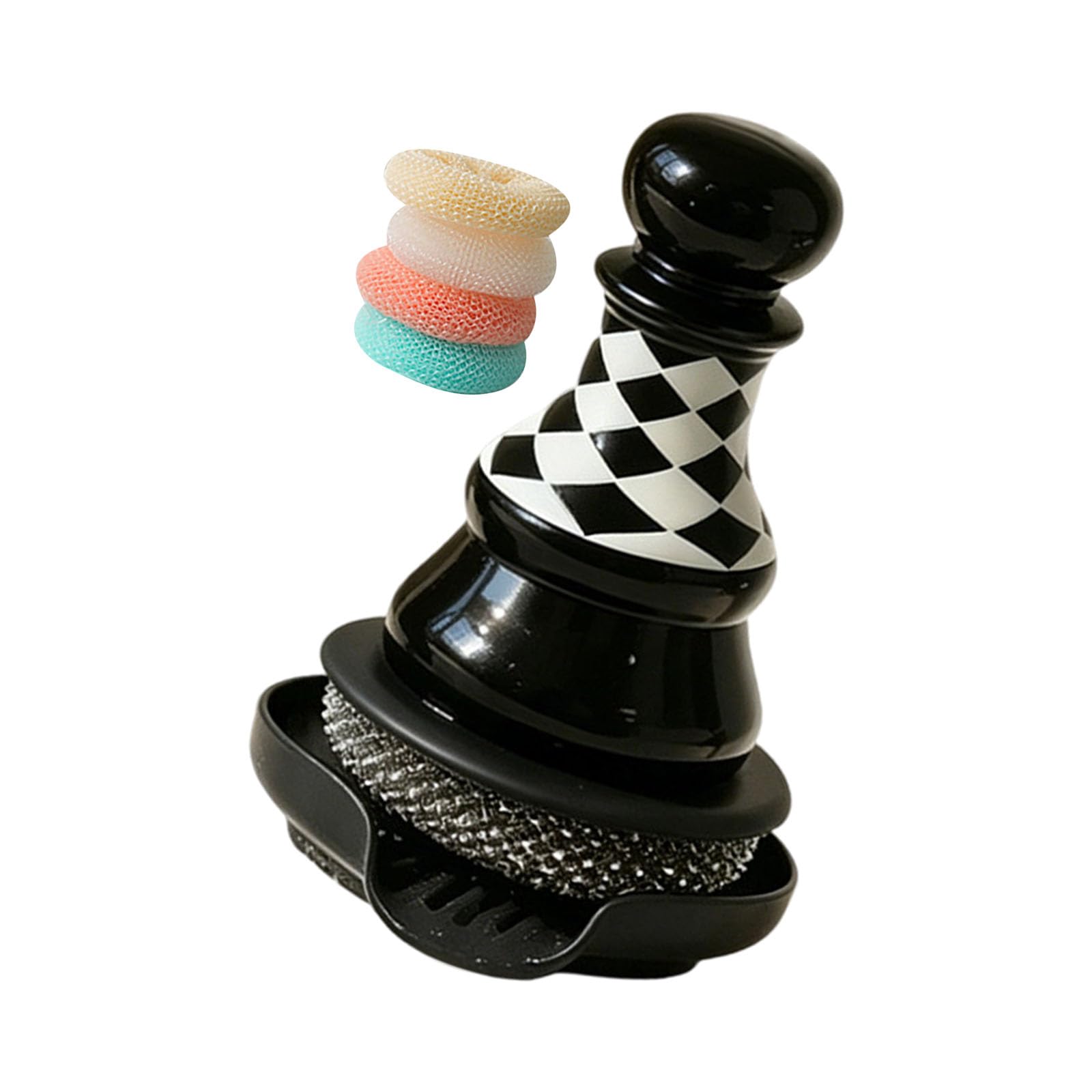 Mekalero Decorative Chess Patterned Pots Scrubber Artistic Dishwashing Tool Set Multifunctional Cleaning Brush Innovation Container Scourer