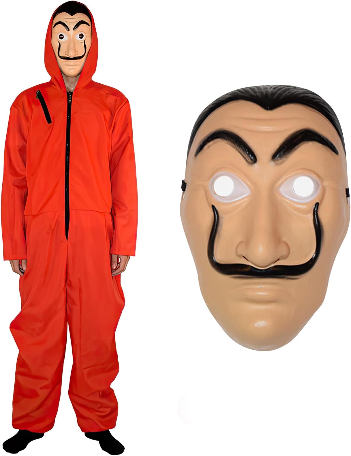 Bank Robber Jumpsuit for Adult 2 Pcs Thief Prisoner Costume Red Jumpsuit Unisex Robbers Fancy Dress Costumes for Halloween World Book Day Carnival Party (Adult, XXL)