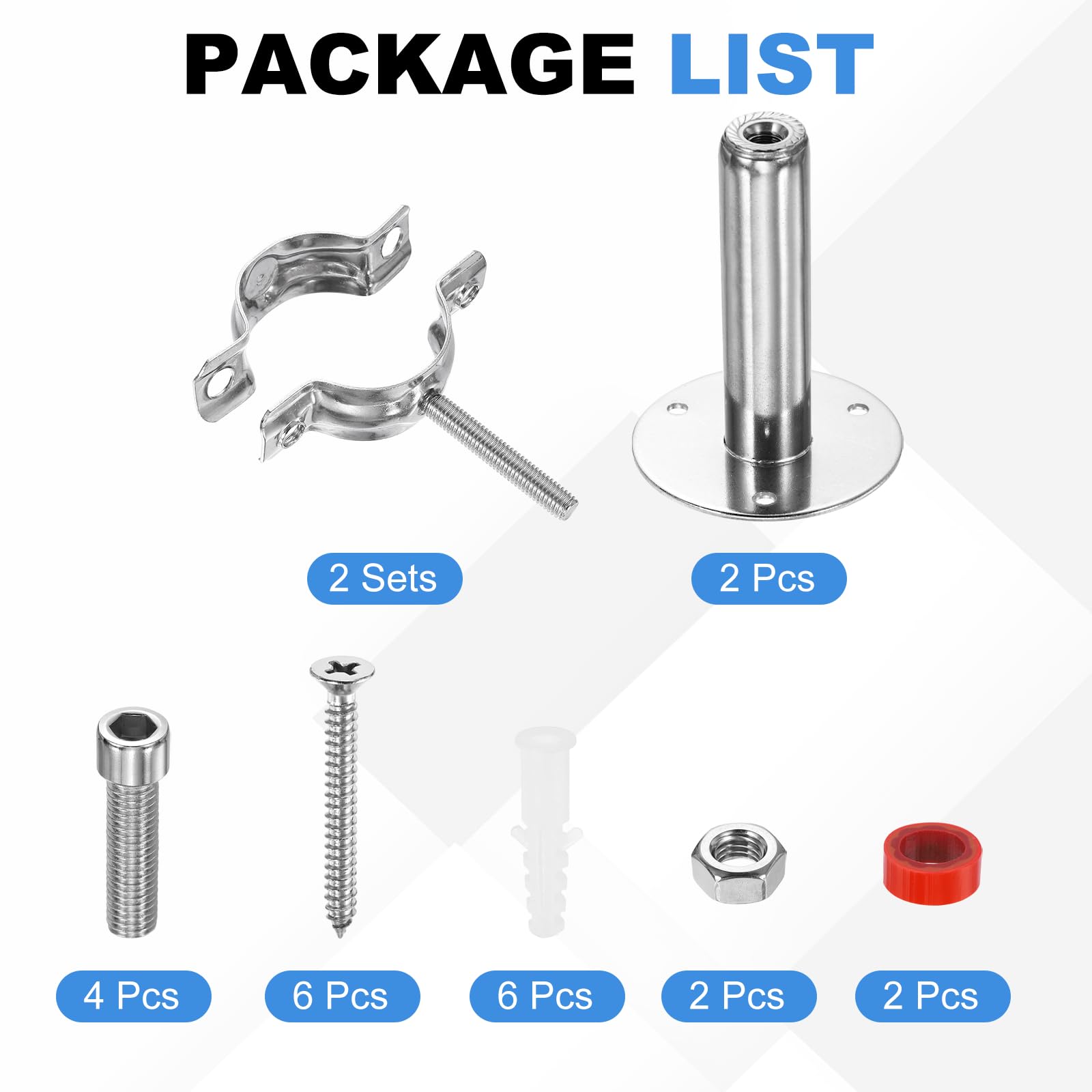 QUARKZMAN 2 Juegos Soportes Para Tuberías Montaje En Pared O Techo Acero Inoxidable 304 Con Tornillos Para Tuberías Con Diámetro Exterior 1.7"-1.8" (42-45mm) Altura Ajustable 100-150mm