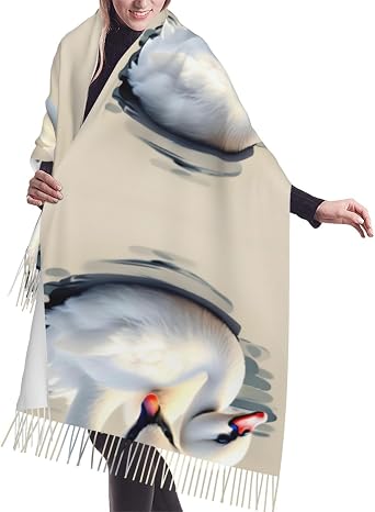 Cute little swan Faux cashmere tassel shawl scarf, extra large and thick, perfect for autumn and winter