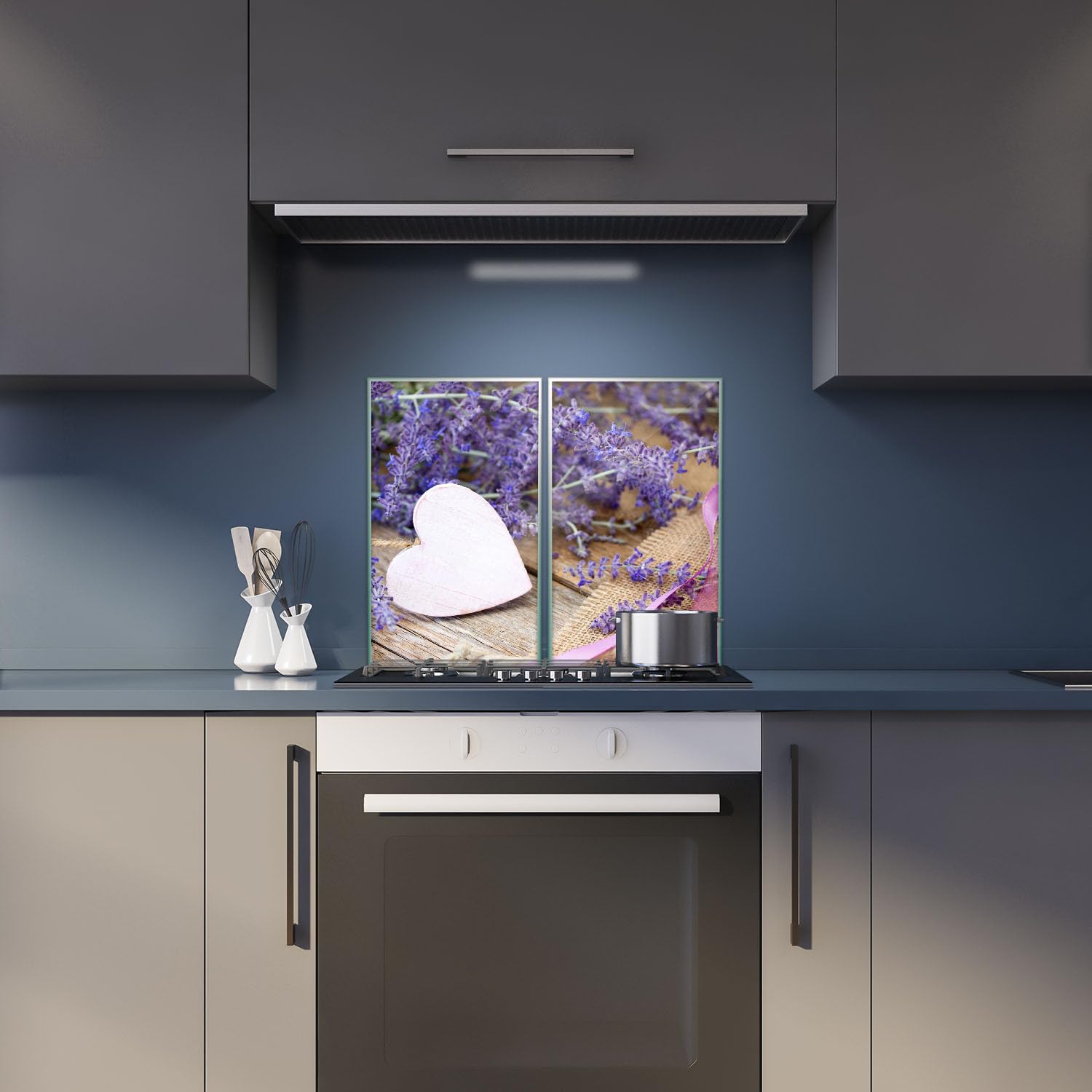 Herdabdeckplatte Ceran 60x52 Lavendel Violett Blumen Abdeckung Glas Universal 2x30x52 cm