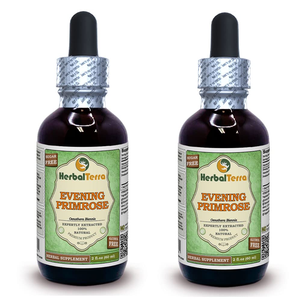 Evening Primrose (Oenothera Biennis) Glycerite, Dried Seeds Alcohol-Free Liquid Extract (Brand Name: HerbalTerra) 2x2 fl.oz (2x60 ml)