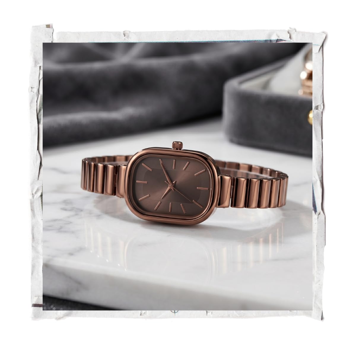 women's rectangular dial wrist watch metal bracelet strap analog watch for ladies