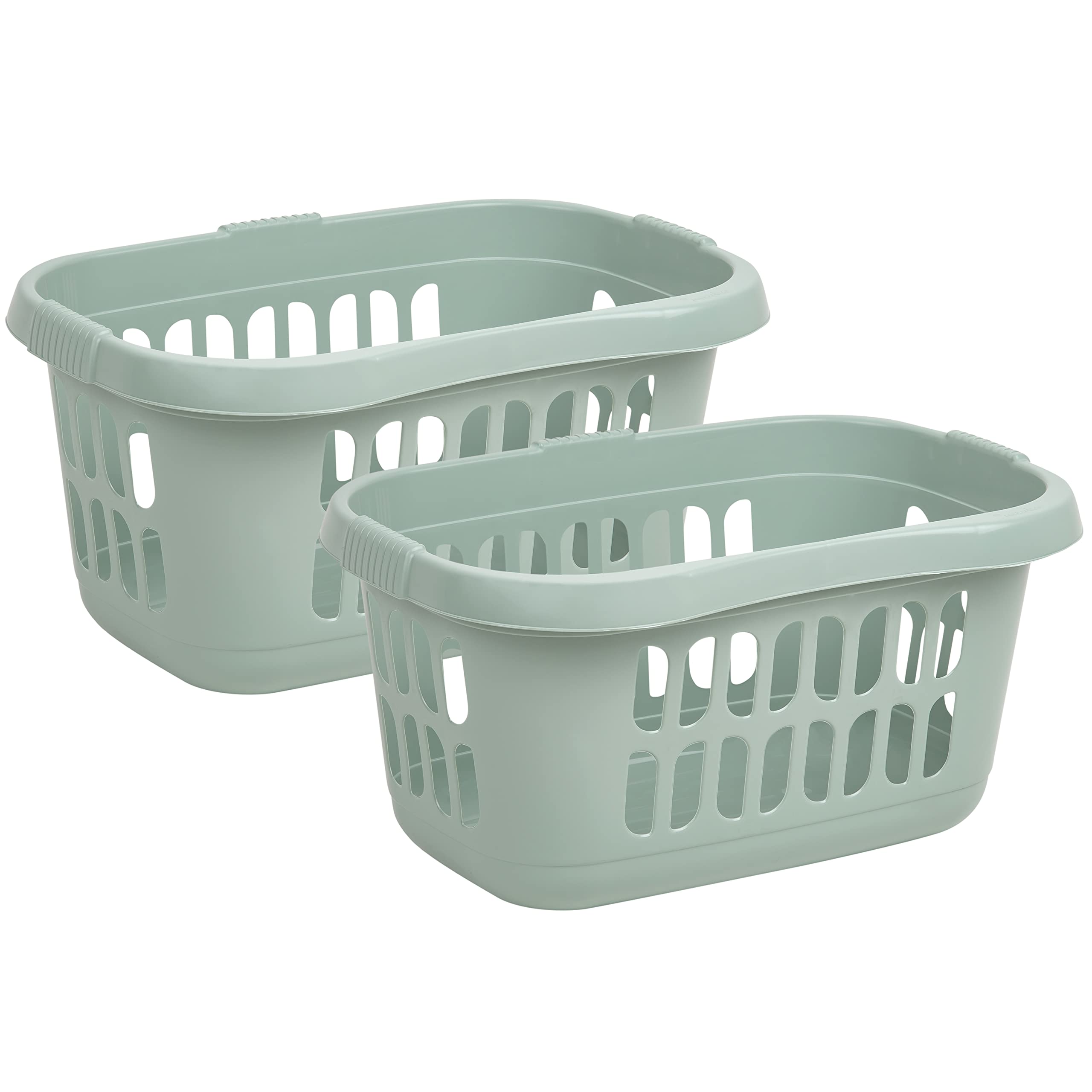 JMS we create smile [Set of 2] - Large 60L Laundry Basket Plastic Hipster Clothes Washing Bedding Linen Storage - (Silver Sage)