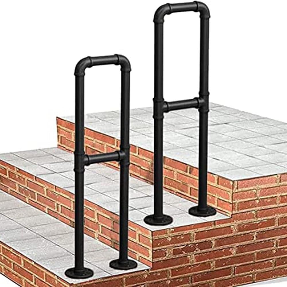 U-Shaped Staircase Handrail, Attic Safety Non-Slip Stair Railings, Industrial Style Wrought Iron Transitional Handrails for Garden, Yard, Deck, Garage(Black-2PCS,75CM/2.4FT)