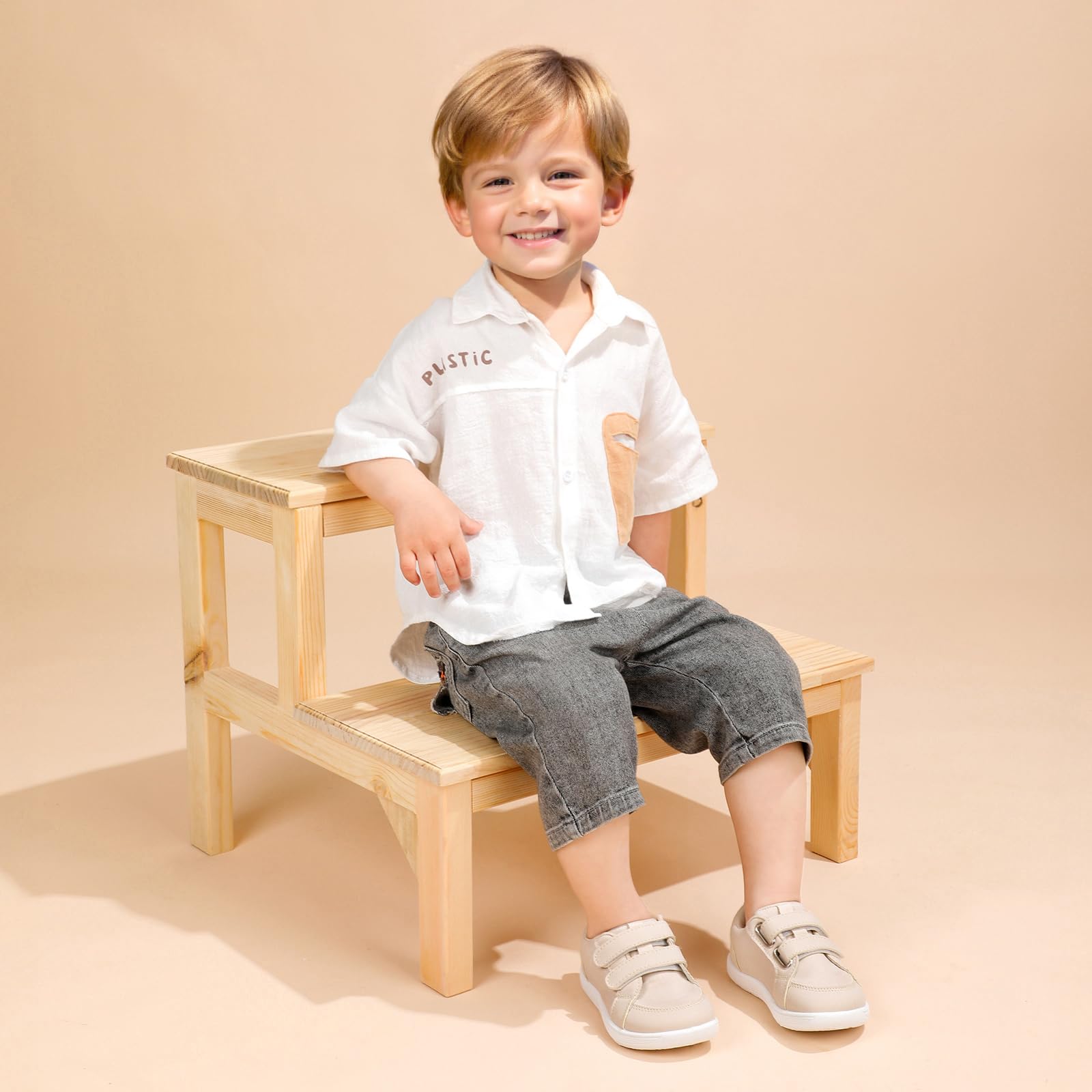 STQ Toddler Wide Toe Box Barefoot Shoes Boys Sneakers Kids Tennis Shoes Lightweight Non-Slip Zero Drop First Walking Shoe Girls Comfort Outdoor Activities School Beige White Infant Size 4