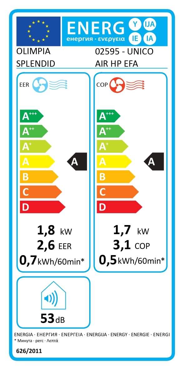 Olimpia Splendid, Unico Air HP EFA Climatizzatore a Pompa di Calore Senza Unità Esterna, Slim Design, Potenza 1,8 kW, Classe A+, Raffrescamento, Riscaldamento, Deumidificazione e Ventilazione