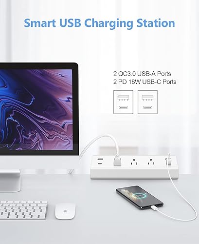 Miniatura 3 de Jgstkcity Abrazadera de escritorio USB C, estación de carga rápida de 40 W, cargador de 2 PD de 20 W, tira de alimentación de montaje en borde de