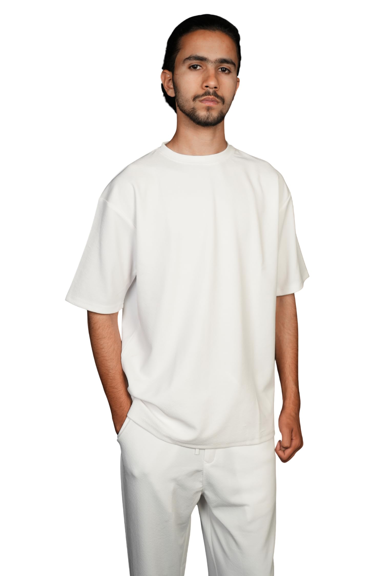Mens Premium 2 Piece Co Ord Set | Breathable Polyester Oversized T Shirt and Straight Leg Trousers Matching Lounge Tracksuit for Men (White)-image-42