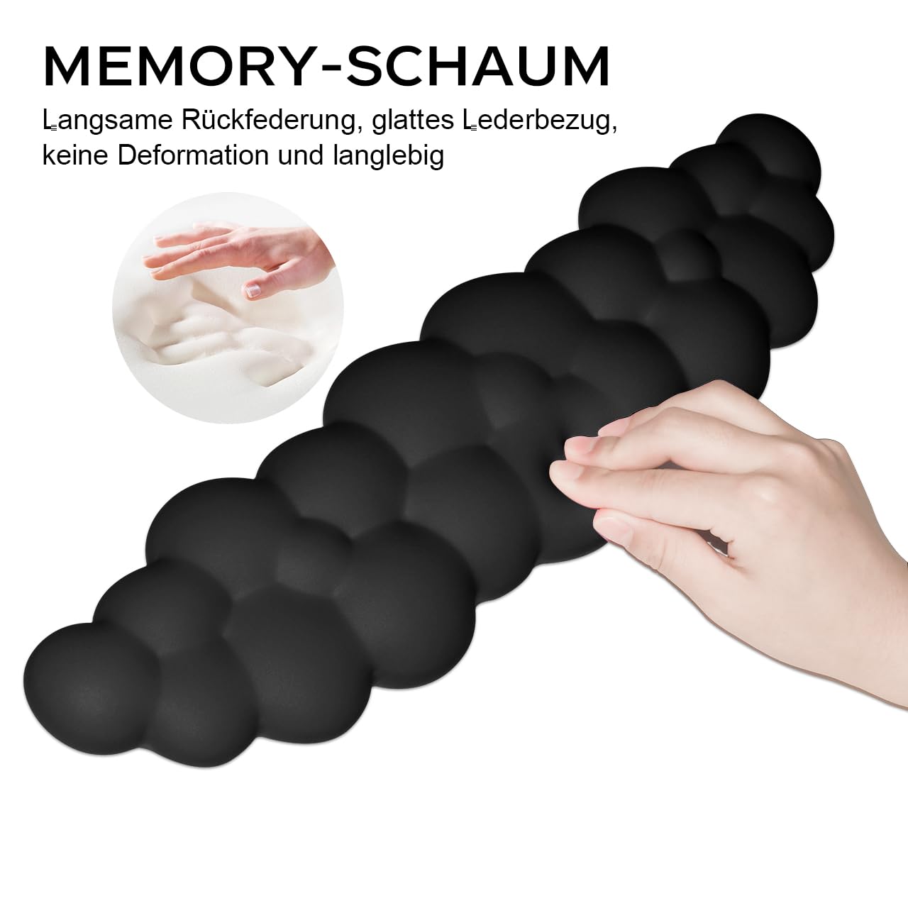 Poggiapolsi per tastiera in pelle con memory foam, base antiscivolo in PU, nero