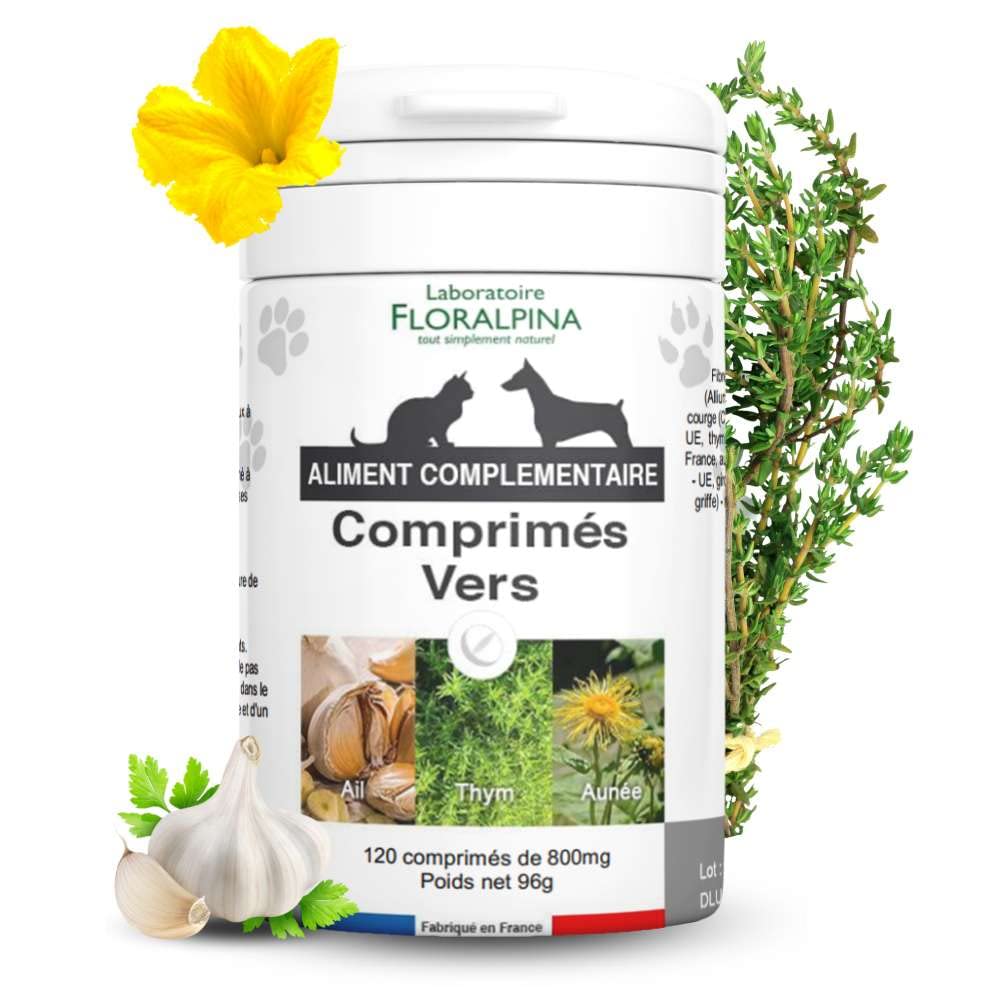Complexe vers- Vermifuge Naturel pour Animaux (Chien et Chat) 100% Naturel (120 comprmés)