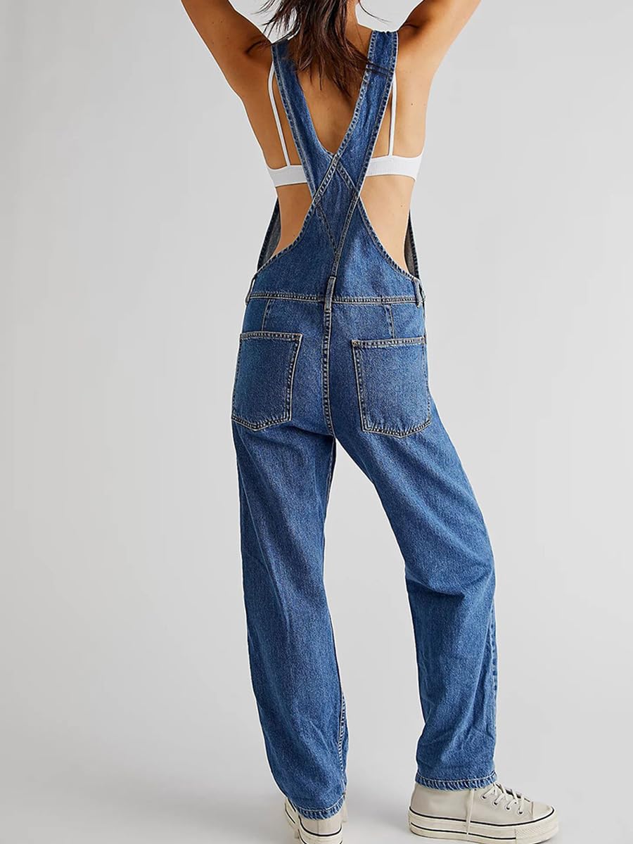 Salopette Jean Femme Large Combinaison sans Manches avec PochesJeans à Bretelles Salopettes en Denim Romper